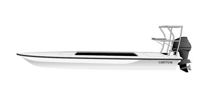 Light poling skiff profile view
